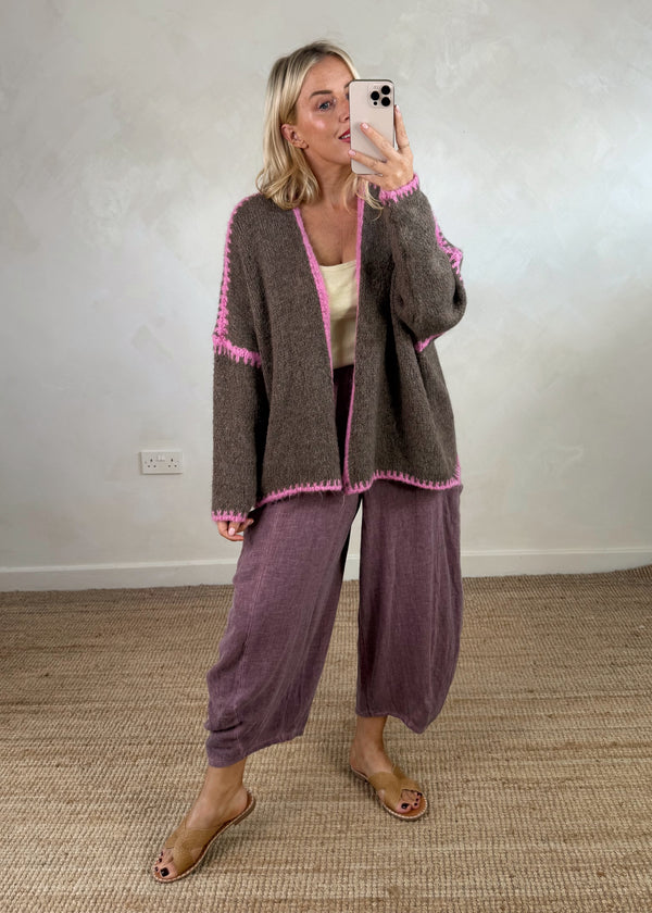 Ramona cardigan - pink/chocolate-The Style Attic