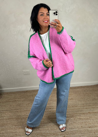 Ramona cardigan - bubblegum/green-The Style Attic