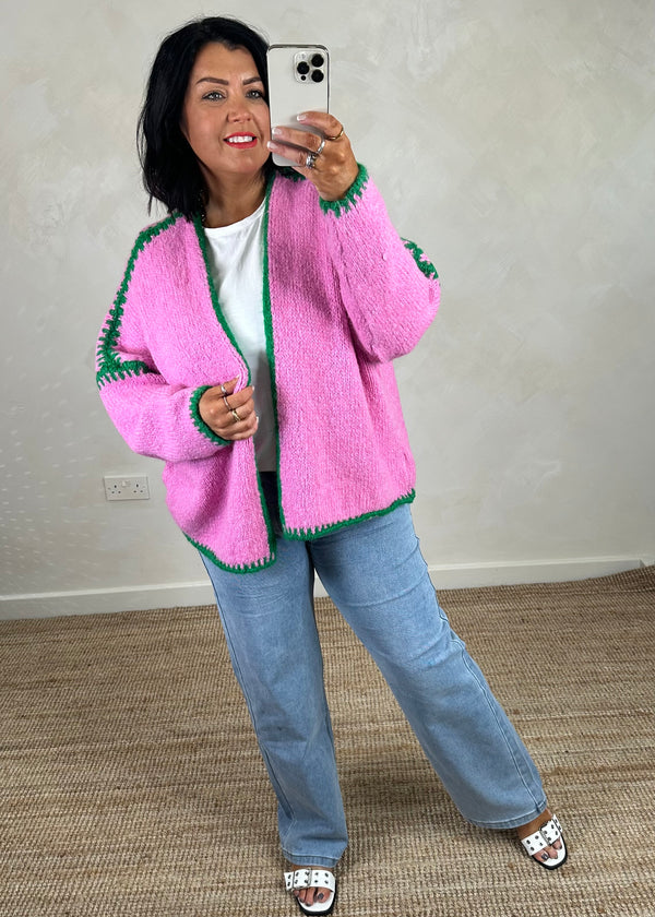 Ramona cardigan - bubblegum/green-The Style Attic