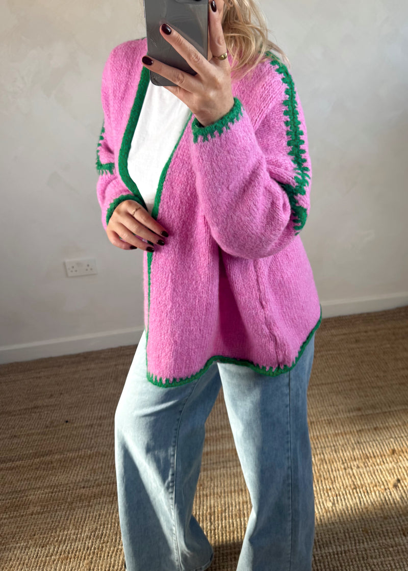 Ramona cardigan - bubblegum/green-The Style Attic