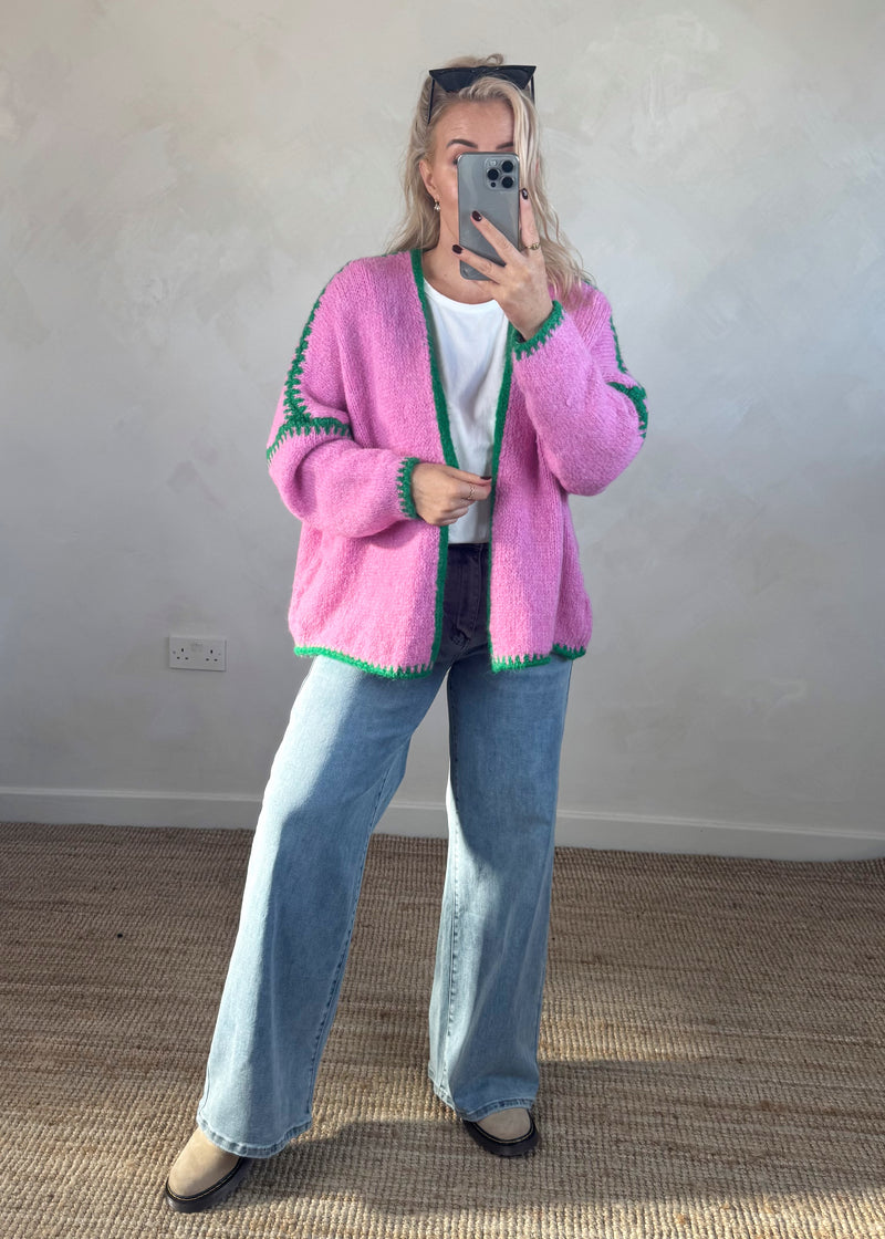 Ramona cardigan - bubblegum/green-The Style Attic