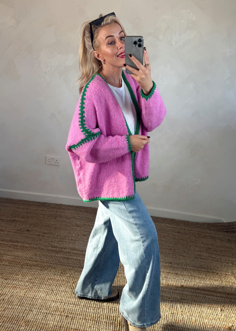 Ramona cardigan - bubblegum/green-The Style Attic