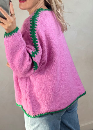 Ramona cardigan - bubblegum/green-The Style Attic