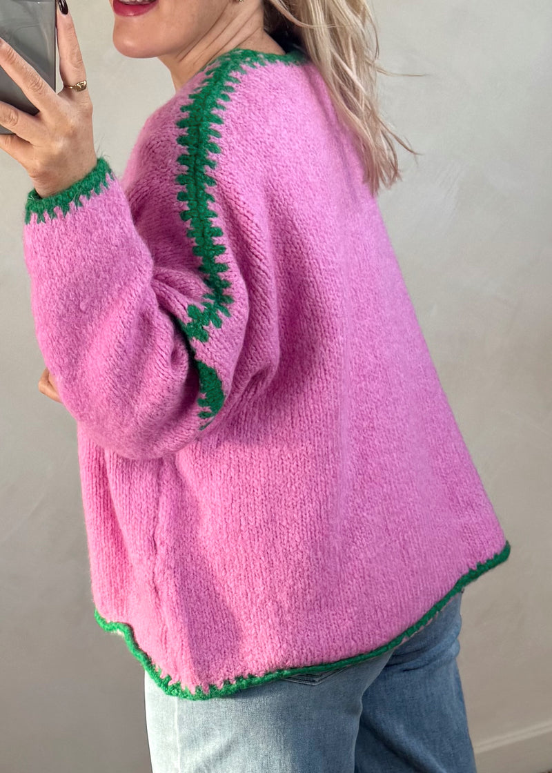 Ramona cardigan - bubblegum/green-The Style Attic