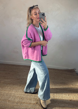 Ramona cardigan - bubblegum/green-The Style Attic