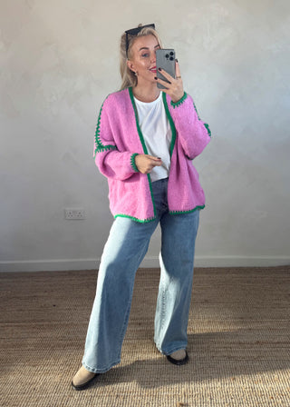 Ramona cardigan - bubblegum/green-The Style Attic