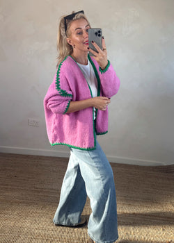 Ramona cardigan - bubblegum/green-The Style Attic