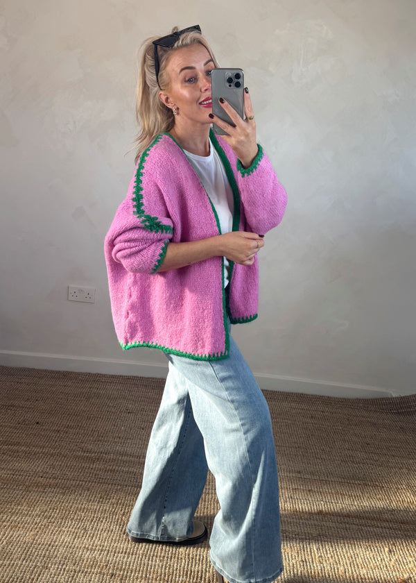 Ramona cardigan - bubblegum/green-The Style Attic