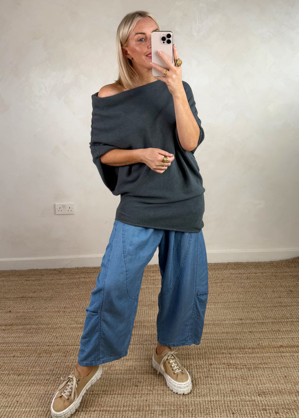 Raya asymmetric knit - anchor grey-The Style Attic