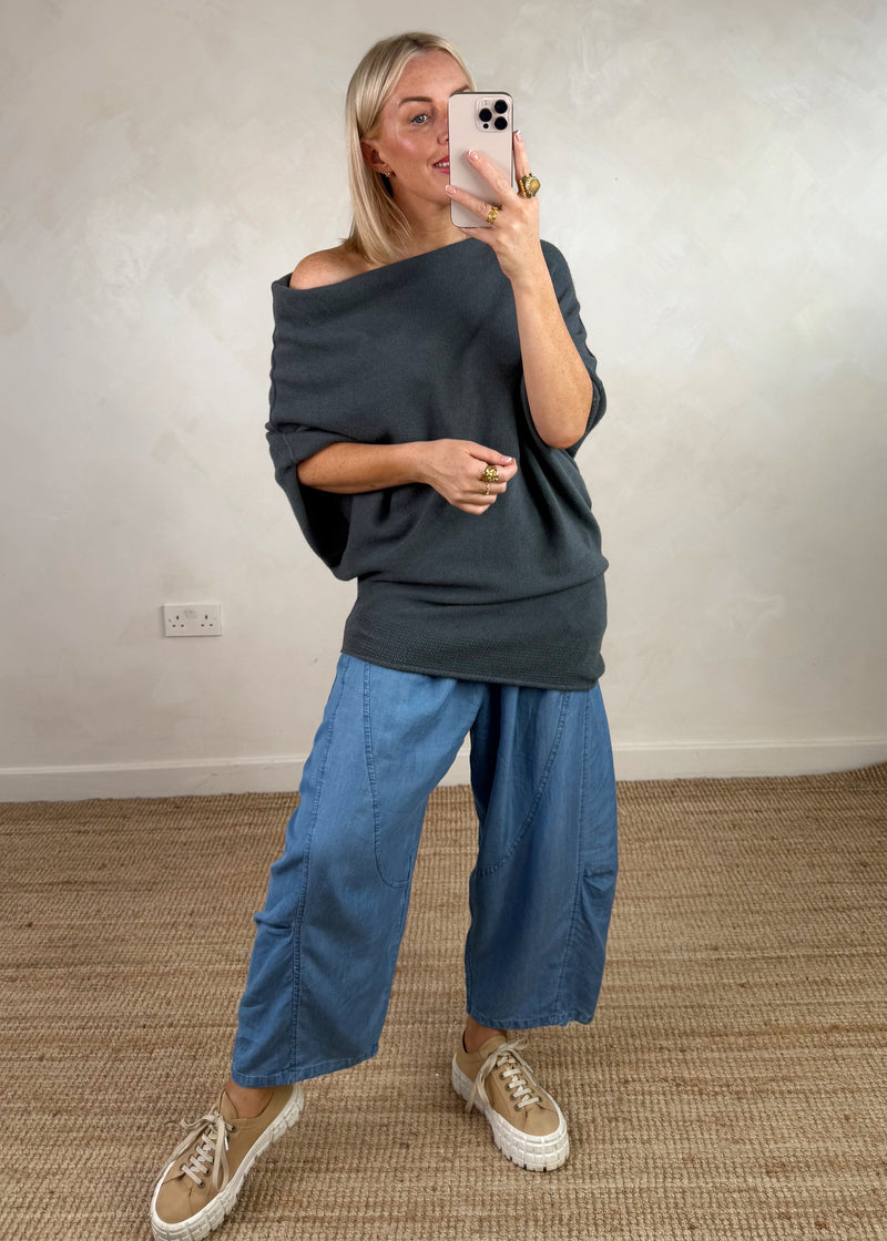Raya asymmetric knit - anchor grey-The Style Attic