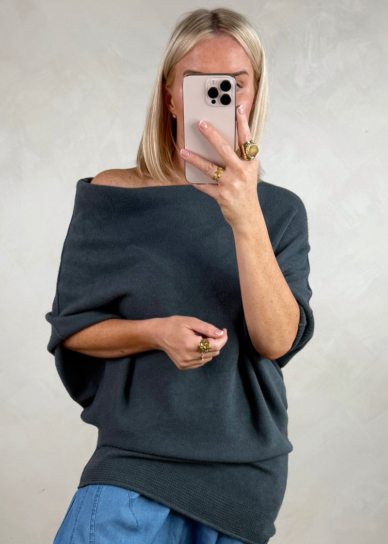 Raya asymmetric knit - anchor grey-The Style Attic