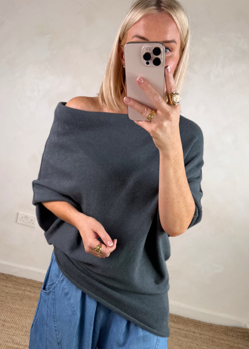 Raya asymmetric knit - anchor grey-The Style Attic