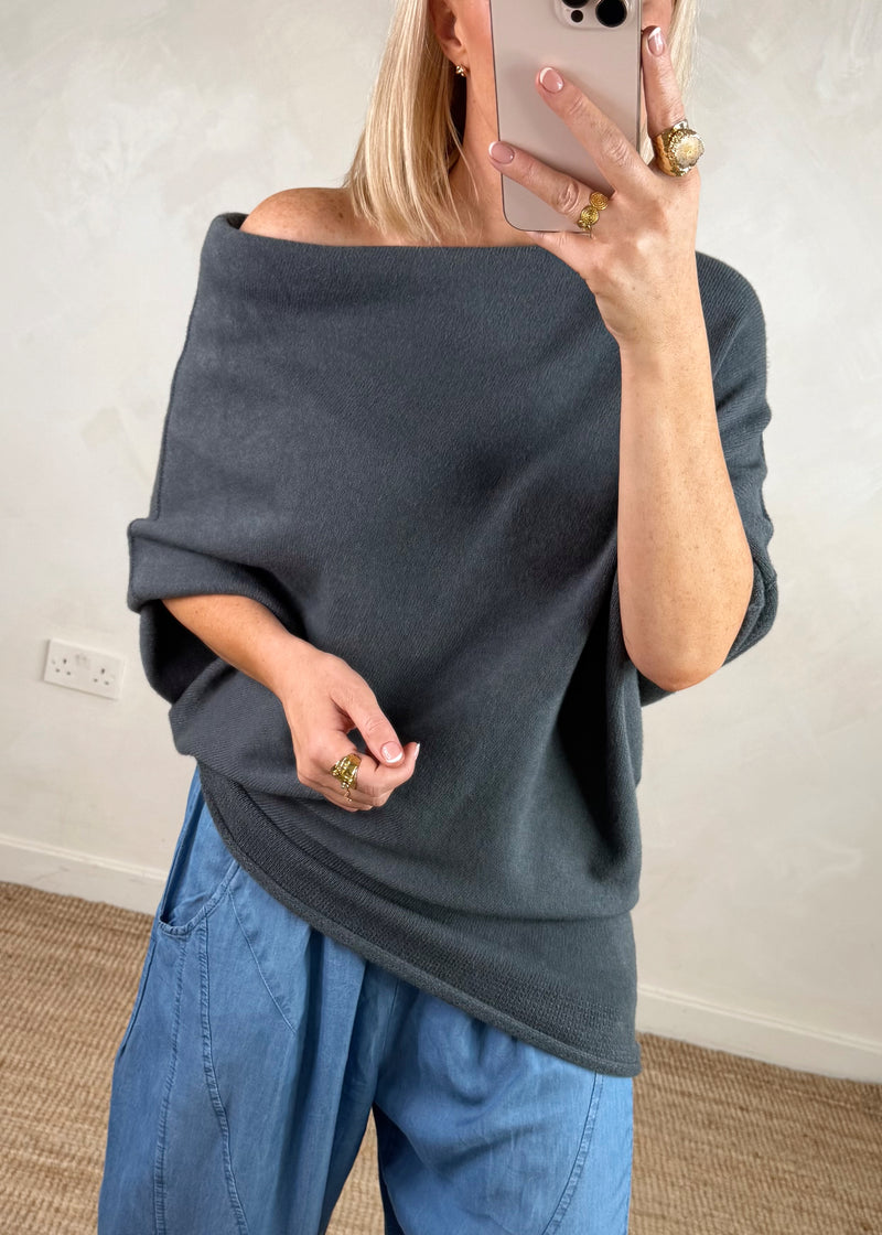 Raya asymmetric knit - anchor grey-The Style Attic
