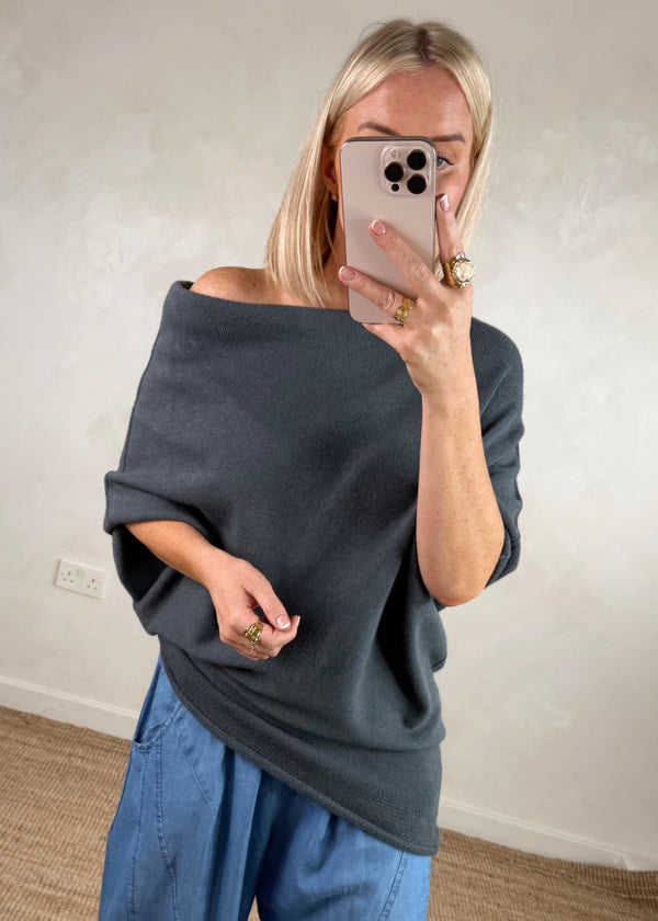 Raya asymmetric knit - anchor grey-The Style Attic