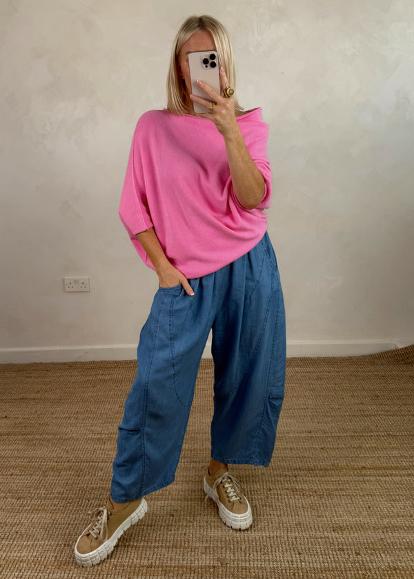 Raya asymmetric knit - candy pink-The Style Attic