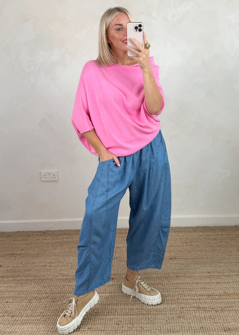 Raya asymmetric knit - candy pink-The Style Attic