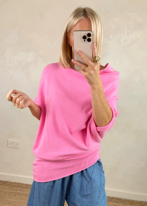 Raya asymmetric knit - candy pink-The Style Attic