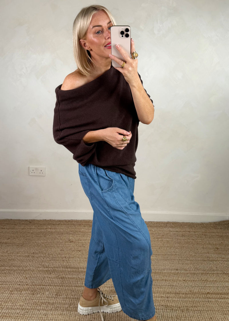 Raya asymmetric knit - chocolate-The Style Attic