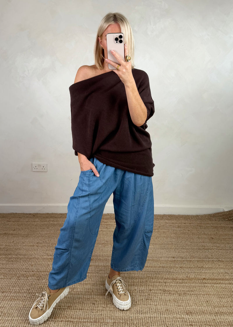 Raya asymmetric knit - chocolate-The Style Attic