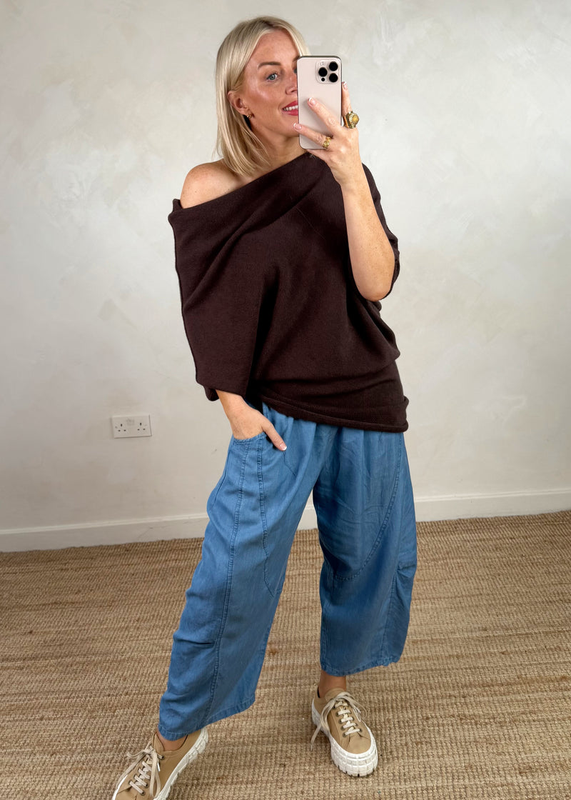 Raya asymmetric knit - chocolate-The Style Attic