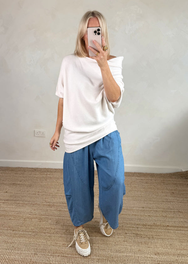 Raya asymmetric knit - cream-The Style Attic