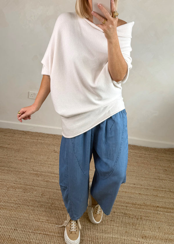 Raya asymmetric knit - cream-The Style Attic