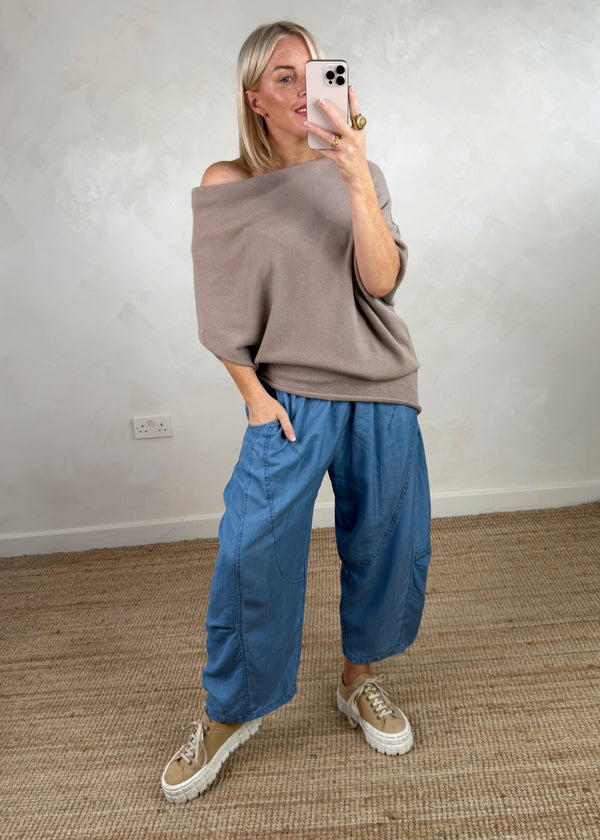Raya asymmetric knit - mink-The Style Attic