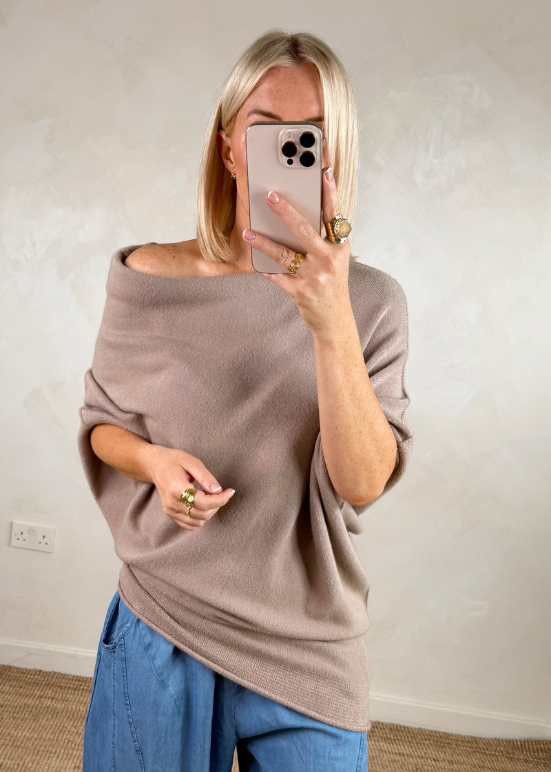 Raya asymmetric knit - mink-The Style Attic