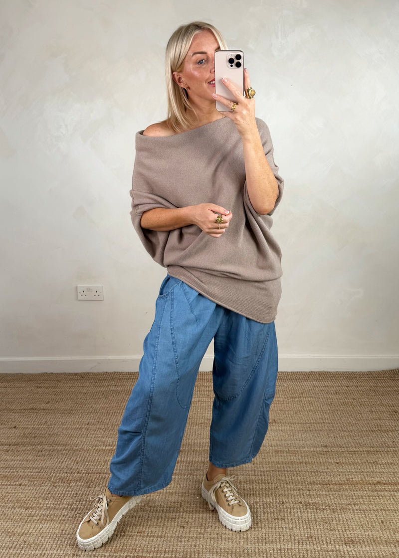 Raya asymmetric knit - mink-The Style Attic