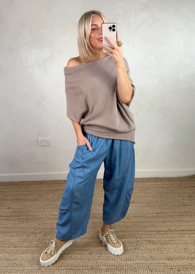 Raya asymmetric knit - mink-The Style Attic