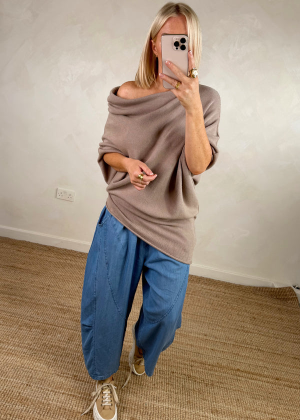 Raya asymmetric knit - mink-The Style Attic
