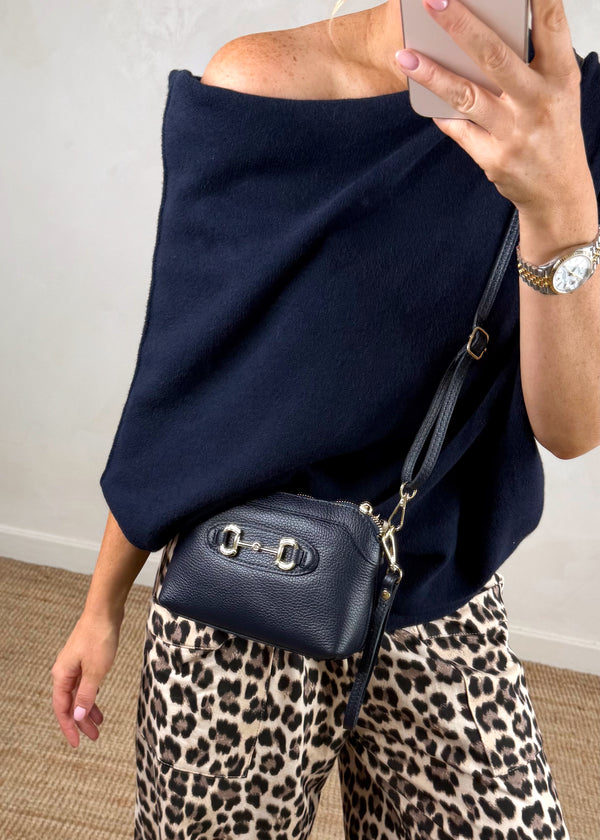 Raya asymmetric knit - navy-The Style Attic