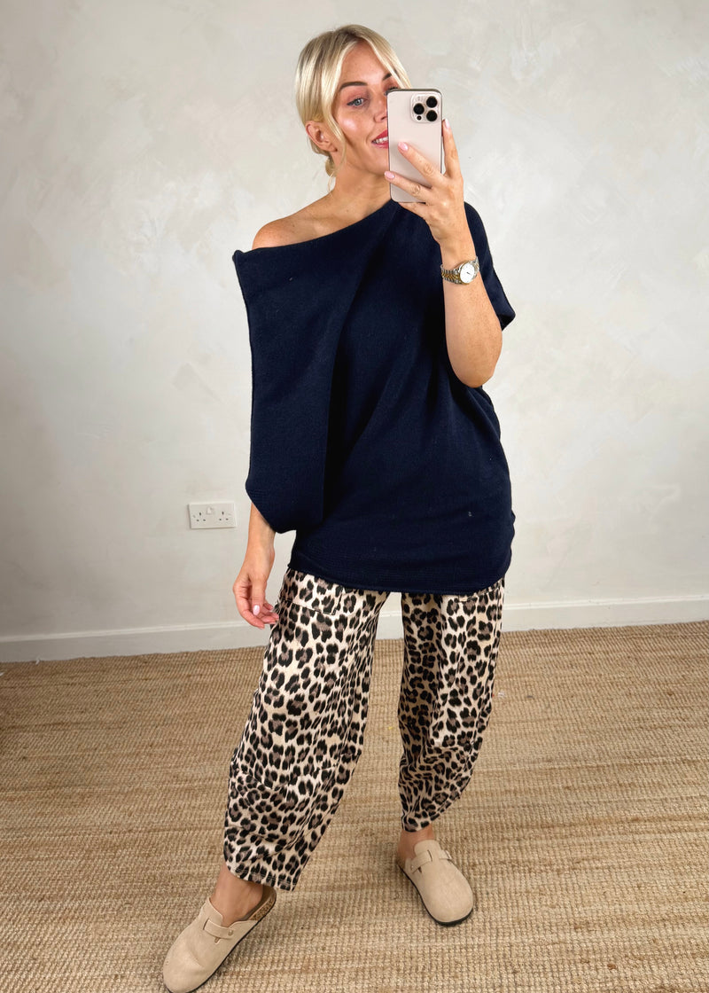 Raya asymmetric knit - navy-The Style Attic
