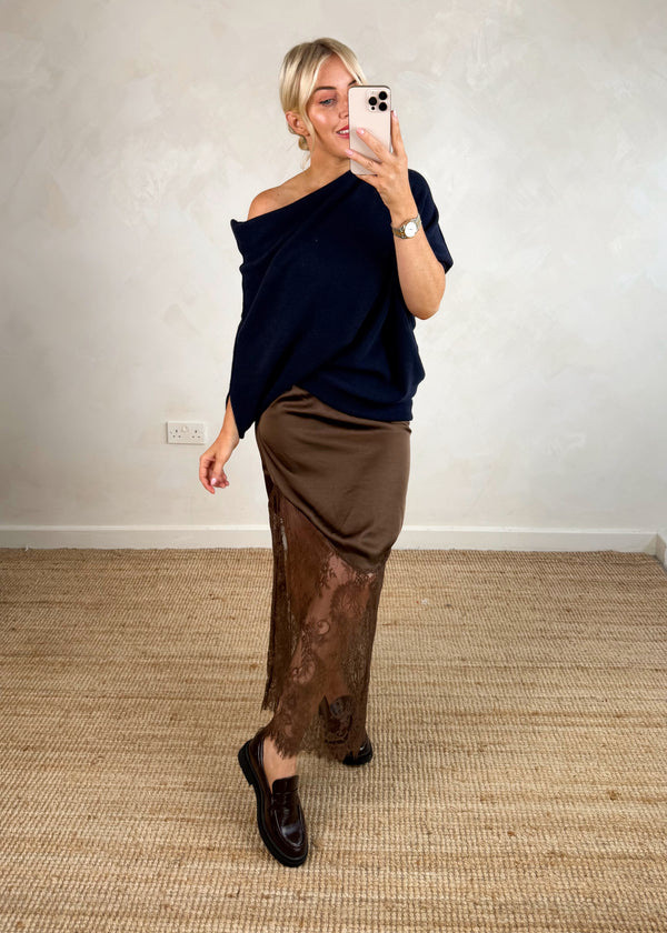 Raya asymmetric knit - navy-The Style Attic