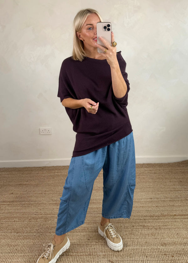 Raya asymmetric knit - plum-The Style Attic
