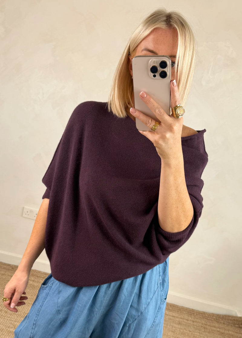 Raya asymmetric knit - plum-The Style Attic