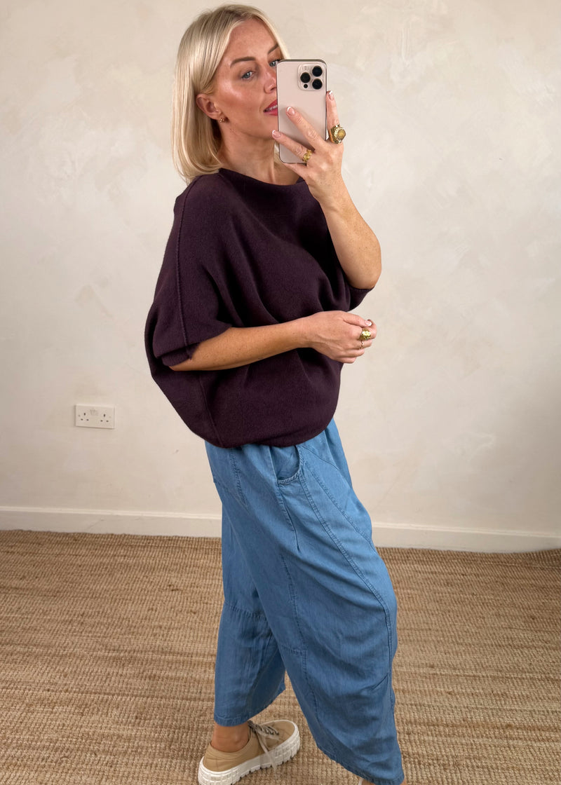 Raya asymmetric knit - plum-The Style Attic