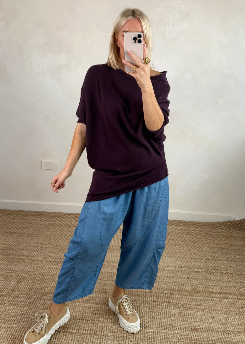 Raya asymmetric knit - plum-The Style Attic