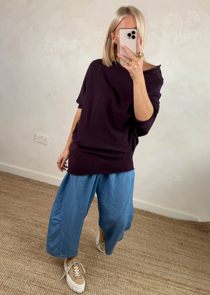 Raya asymmetric knit - plum-The Style Attic