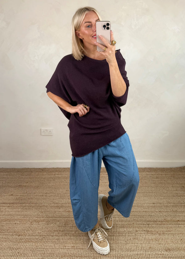Raya asymmetric knit - plum-The Style Attic