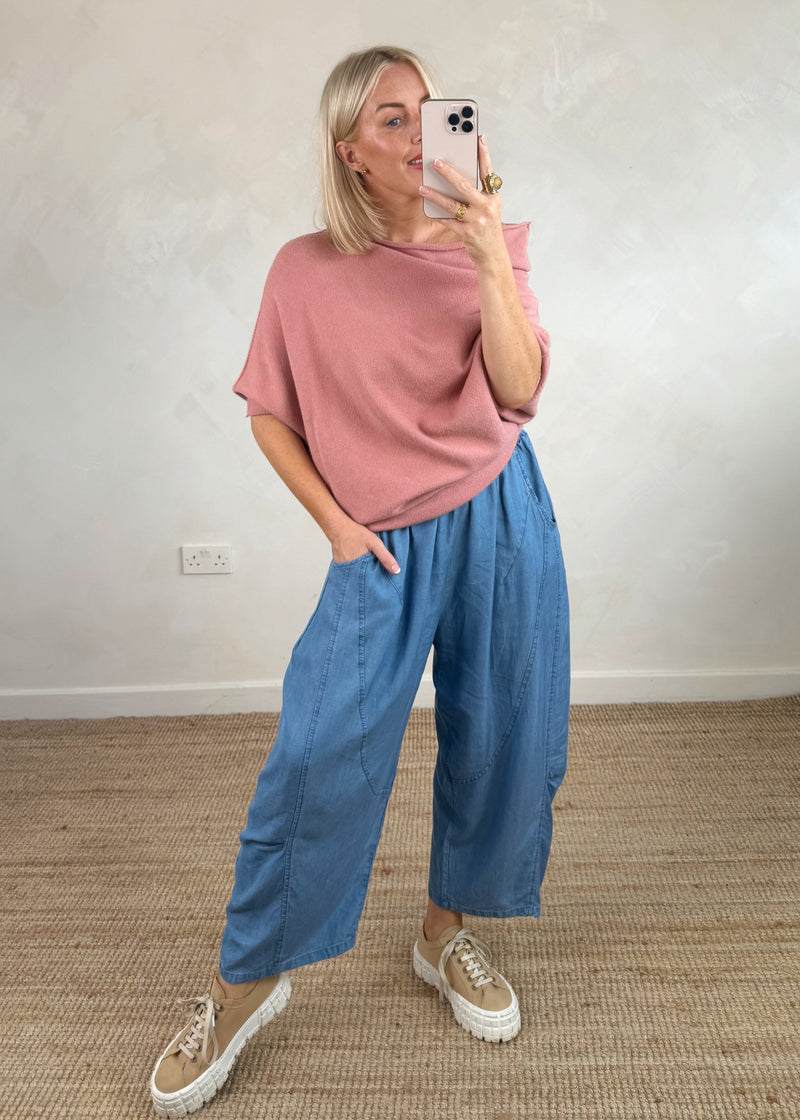 Raya asymmetric knit - rose pink-The Style Attic