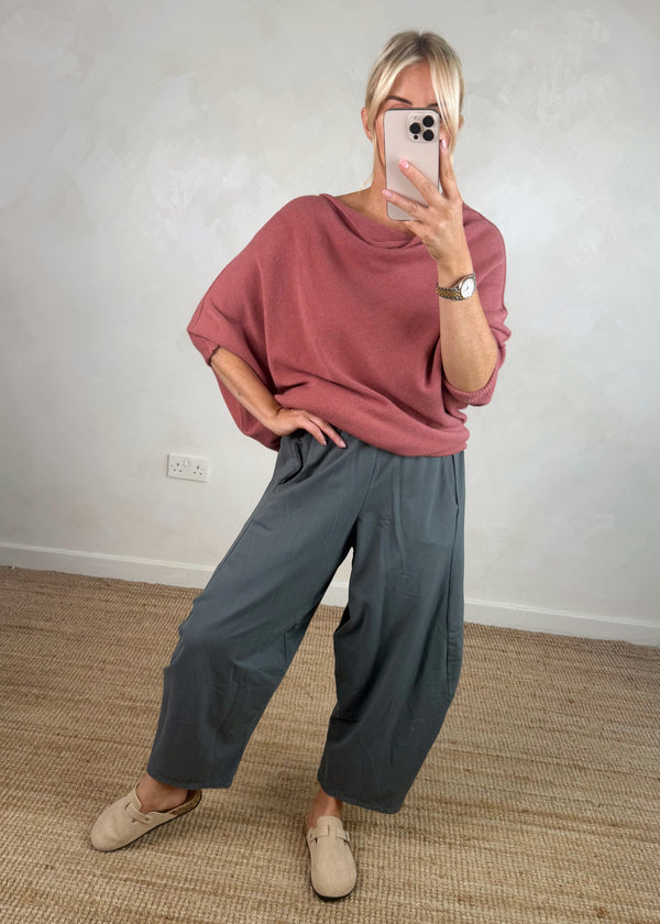Raya asymmetric knit - rouge pink-The Style Attic
