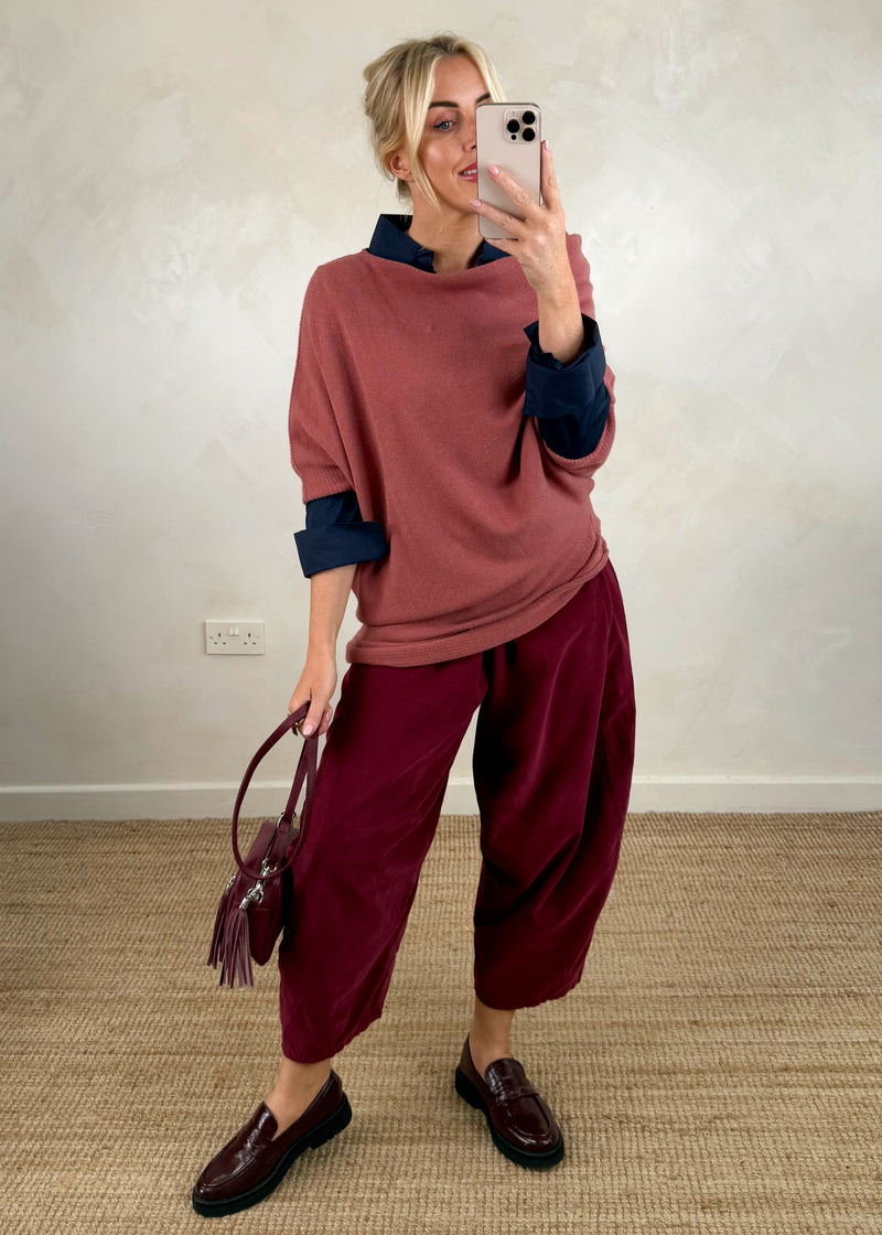 Raya asymmetric knit - rouge pink-The Style Attic
