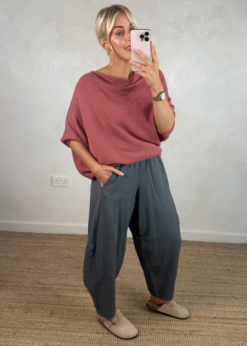 Raya asymmetric knit - rouge pink-The Style Attic