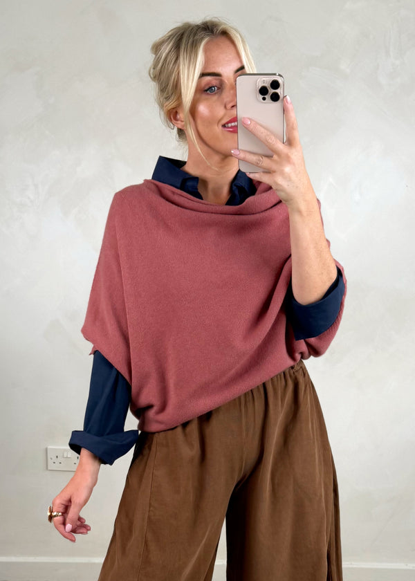 Raya asymmetric knit - rouge pink-The Style Attic
