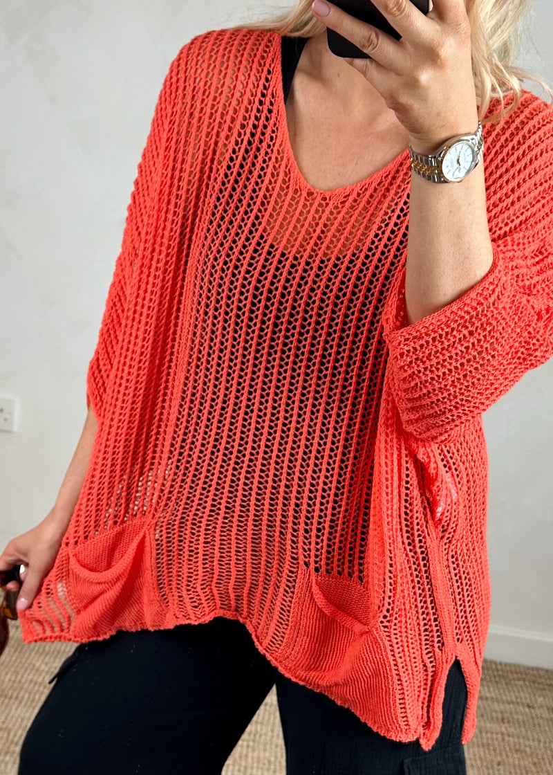 Raya loose knit - coral-The Style Attic