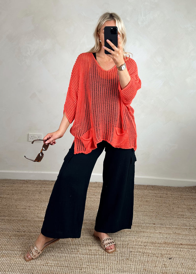 Raya loose knit - coral-The Style Attic