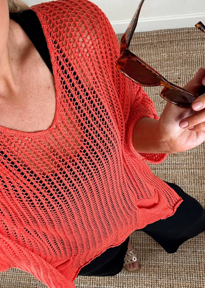 Raya loose knit - coral-The Style Attic