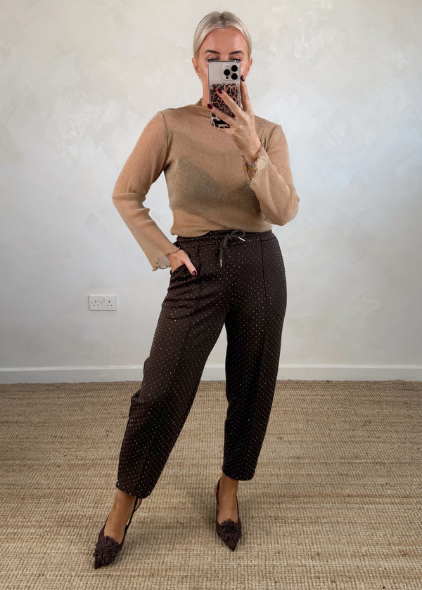 Rhinestone jogger - chocolate-The Style Attic