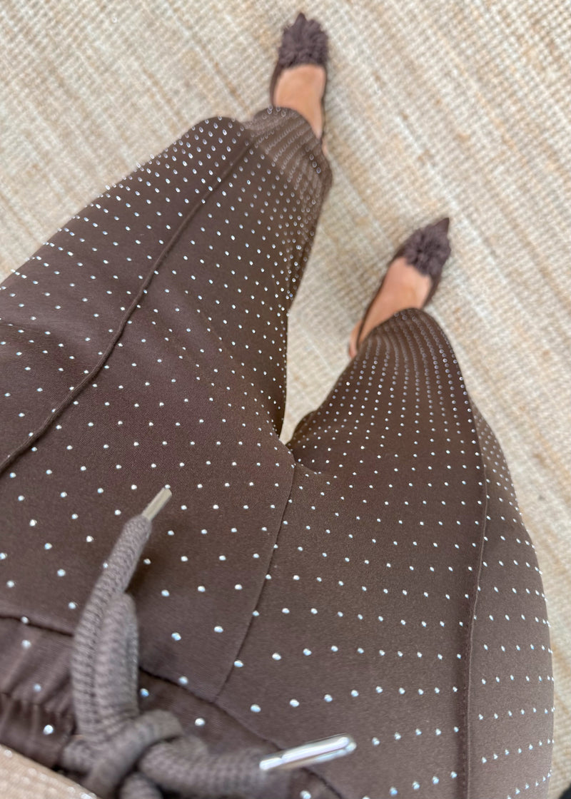 Rhinestone jogger - chocolate-The Style Attic